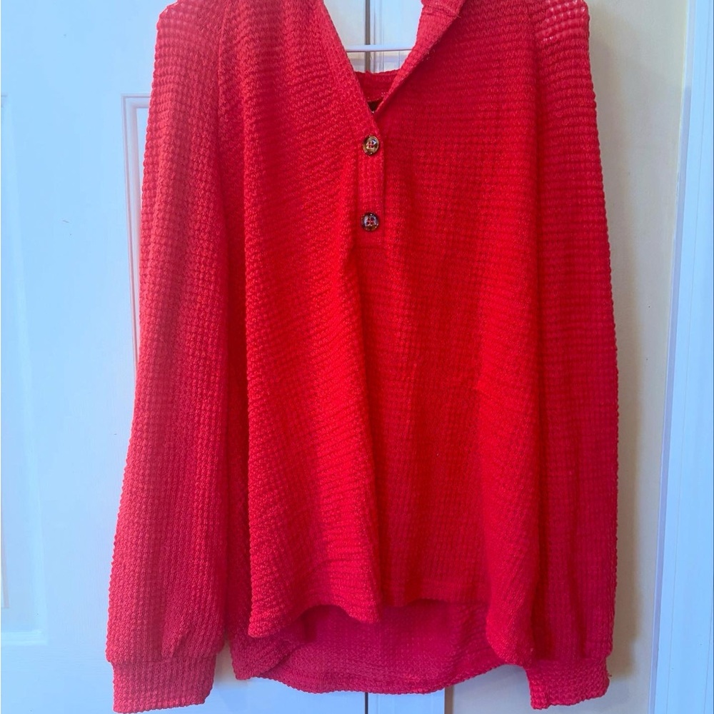 SHEIN Red V-Neck Buttoned Top